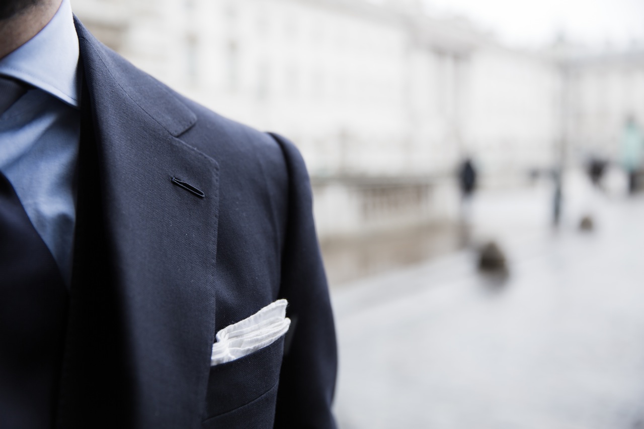 Pure linen light blue pinstripe vintage tailored fit suit for men