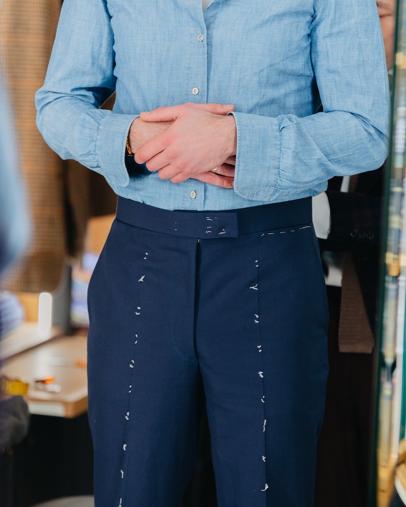 navy cotton bespoke trousers copy