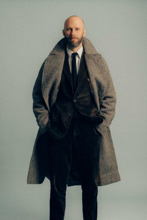 Brown Oxfords and Blue English Tweed Jacket and Italian Wool Coat